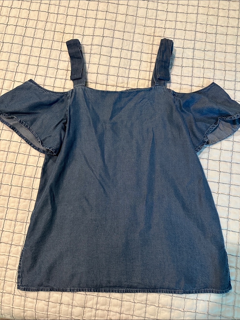 Ann Taylor Blue Denim-Look Sleeveless Cold-Shoulder Tank